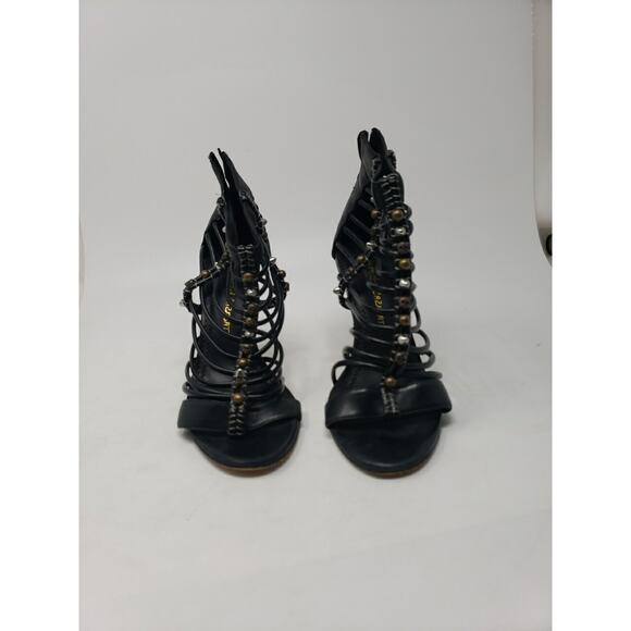 Jean-Michel Cazabat SZ 38/8 Gladiator Heel Black Bronze Leather Gold Rivets Zip - Picture 1 of 12